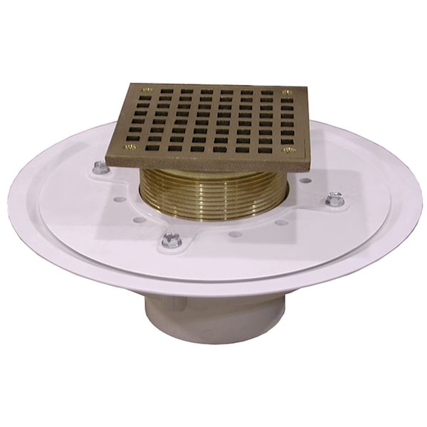 Jones Stephens 4in. Heavy Duty PVC Drain Base with 3-1/2in. Metal Spud and 6in. Polished Brass Strainer D50071 - main